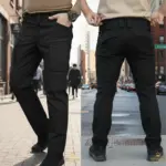 Urban Slim 8 Pocket Twill Stitch Cargo Gabardine Pants - Black - Image 4