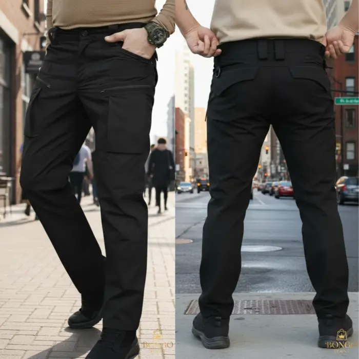 Urban Slim 8 Pocket Twill Stitch Cargo Gabardine Pants - Black - Image 4