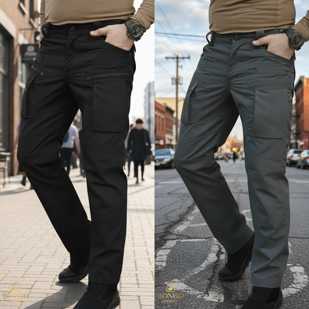 Urban Slim Cargo Pants - Black + Grey 2Pcs (Combo) Urban Slim 8 Pocket Twill Stitch Cargo Gabardine Pants - Black & Grey - Image 1