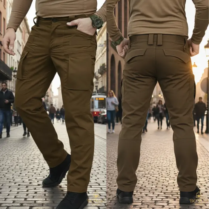 Urban Slim 8 Pocket Twill Stitch Cargo Gabardine Pants - Dark Brown - Image 4