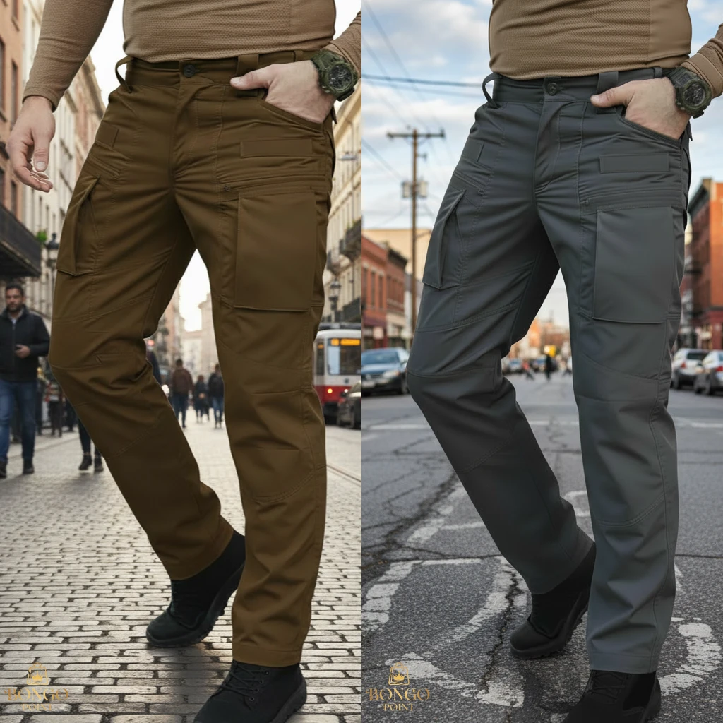 Urban Slim Cargo Pants - Dark Brown + Grey 2Pcs (Combo) Urban Slim 8 Pocket Twill Stitch Cargo Gabardine Pants - Dark Brown & Grey - Image 1