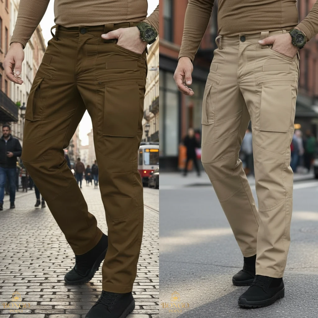 Urban Slim Cargo Pants - Dark Brown + Khaki 2Pcs (Combo) Urban Slim 8 Pocket Twill Stitch Cargo Gabardine Pants - Dark Brown & Khaki - Image 1