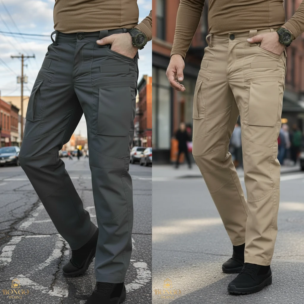 Urban Slim Cargo Pants - Grey + Khaki 2Pcs (Combo) Urban Slim 8 Pocket Twill Stitch Cargo Gabardine Pants - Grey & Khaki - Image 1