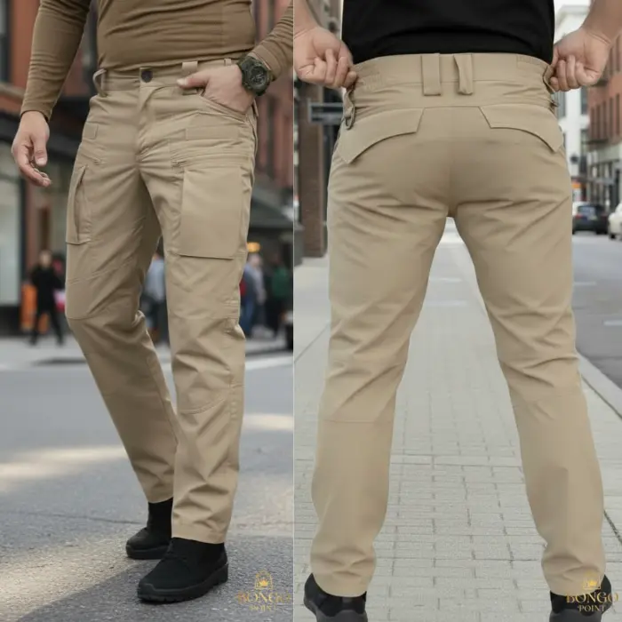 Urban Slim 8 Pocket Twill Stitch Cargo Gabardine Pants - Khaki - Image 4