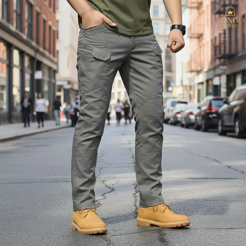 Performance Utility Cargo Pants - Ash (Front) Performance Utility 10 Pocket Twill Stitch Cargo Gabardine Pants - Ash - Image 1