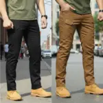 2Pcs (Combo) Performance Utility 10 Pocket Twill Stitch Cargo Gabardine Pants - Black & Dark Brown