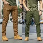 2Pcs (Combo) Performance Utility 10 Pocket Twill Stitch Cargo Gabardine Pants - Dark Brown & Olive