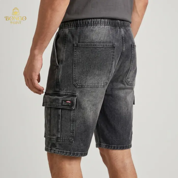 Denim Shorts 6 Pocket Cargo Pants - Black - Image 2