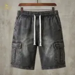 Denim Shorts 6 Pocket Cargo Pants - Black - Image 4