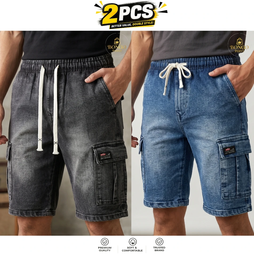 Black & Blue (Combo) 2Pcs (Combo) Denim Shorts 6 Pocket Cargo Pants - Black & Blue - Image 1