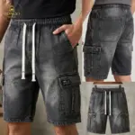 2Pcs (Combo) Denim Shorts 6 Pocket Cargo Pants - Black & Blue - Image 2