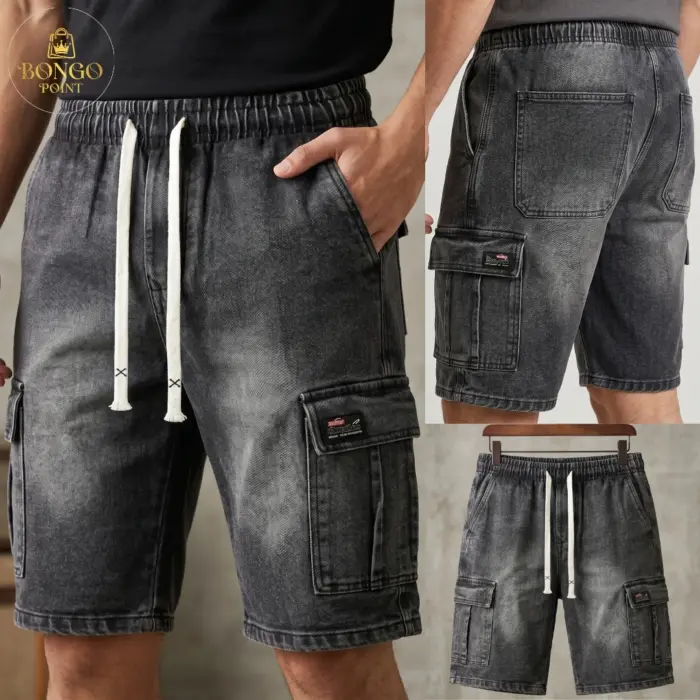 2Pcs (Combo) Denim Shorts 6 Pocket Cargo Pants - Black & Blue - Image 2