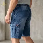 Denim Shorts 6 Pocket Cargo Pants - Blue - Image 2