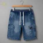 Denim Shorts 6 Pocket Cargo Pants - Blue - Image 4