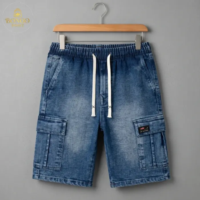 Denim Shorts 6 Pocket Cargo Pants - Blue - Image 4