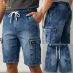 2Pcs (Combo) Denim Shorts 6 Pocket Cargo Pants - Black & Blue - Image 3