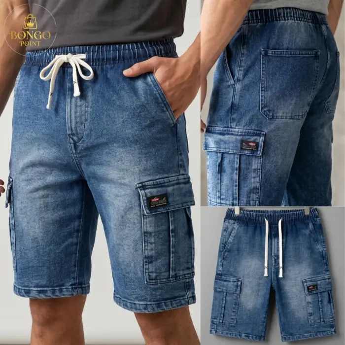 2Pcs (Combo) Denim Shorts 6 Pocket Cargo Pants - Black & Blue - Image 3