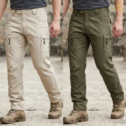 2Pcs (Combo) Strike Force 10 Pocket Twill Stitch Cargo Gabardine Pants - Khaki & Olive
